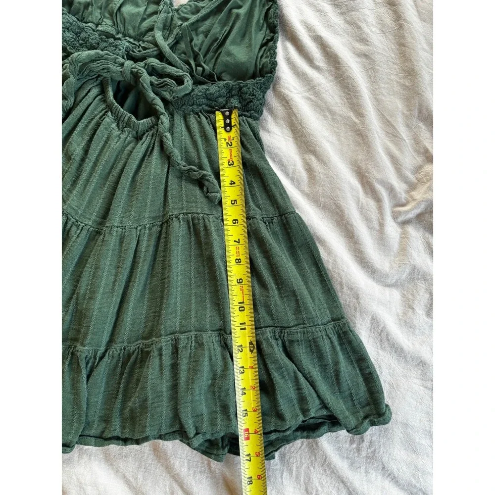 Aerie Green Crochet Bodice Tiered Mini Dress L/G 6274332001 - Picture 9 of 10
